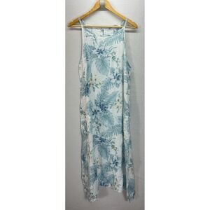Lungo L'Arno Italian Made 100% Linen Sleeveless Blue Floral Tank Midi Dress Sz S